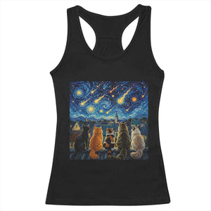 Starry Night Cats Watching Meteors Racerback Tank Top Astronomy Lover Gift