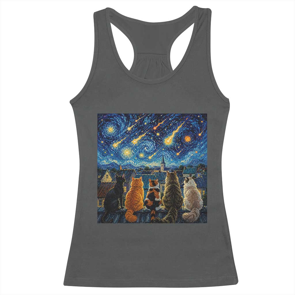 Starry Night Cats Watching Meteors Racerback Tank Top Astronomy Lover Gift