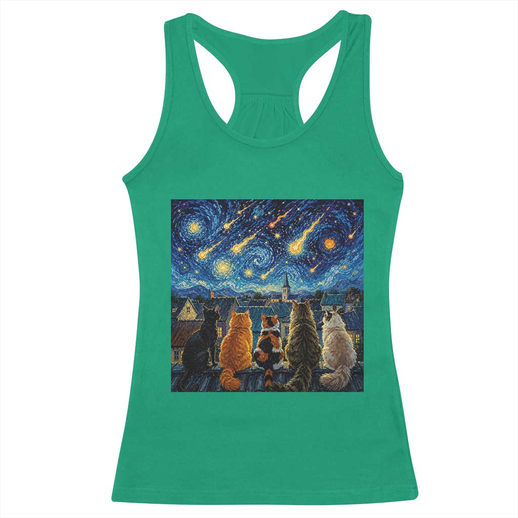 Starry Night Cats Watching Meteors Racerback Tank Top Astronomy Lover Gift