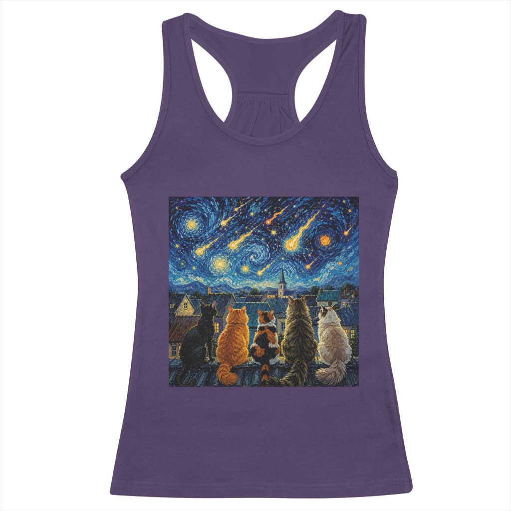 Starry Night Cats Watching Meteors Racerback Tank Top Astronomy Lover Gift