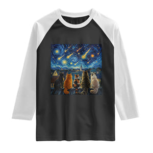 Starry Night Cats Watching Meteors Raglan Shirt Astronomy Lover Gift