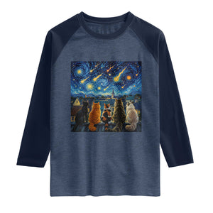 Starry Night Cats Watching Meteors Raglan Shirt Astronomy Lover Gift