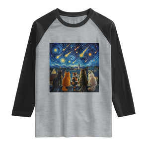 Starry Night Cats Watching Meteors Raglan Shirt Astronomy Lover Gift