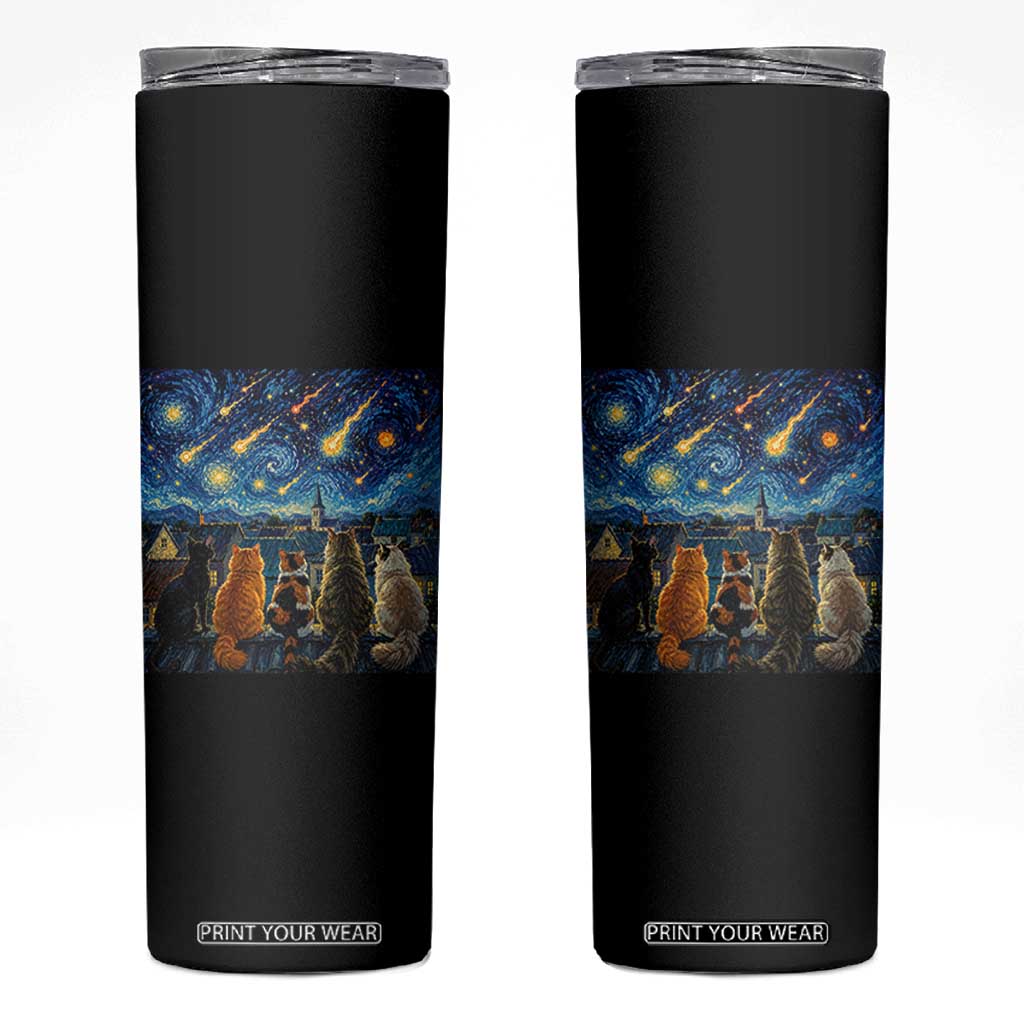 Starry Night Cats Watching Meteors Skinny Tumbler Astronomy Lover Gift