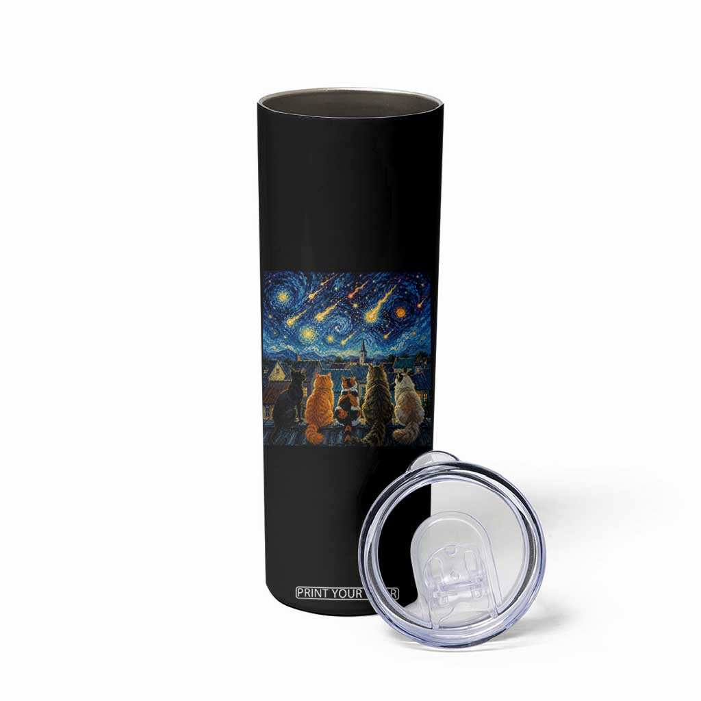 Starry Night Cats Watching Meteors Skinny Tumbler Astronomy Lover Gift