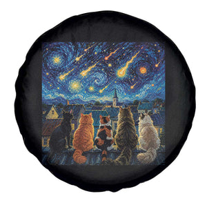 Starry Night Cats Watching Meteors Spare Tire Cover Astronomy Lover Gift