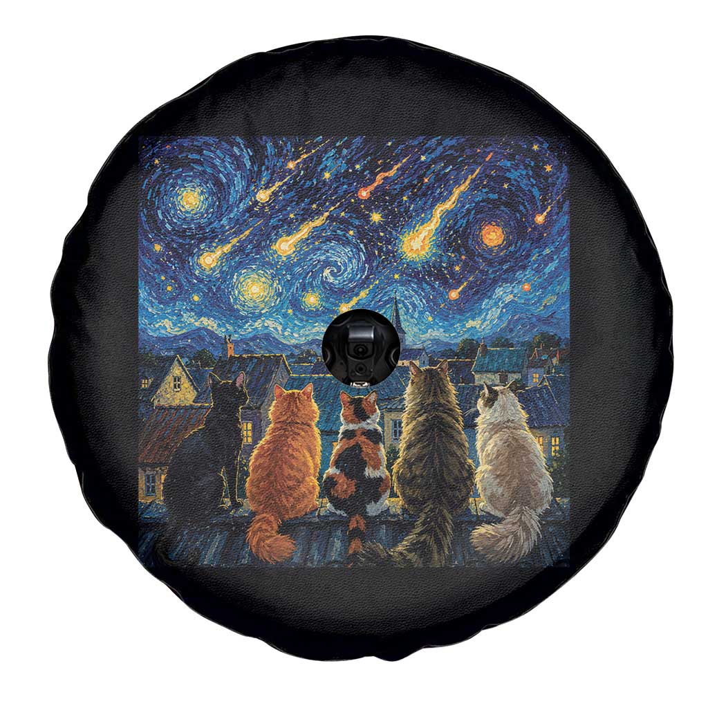 Starry Night Cats Watching Meteors Spare Tire Cover Astronomy Lover Gift