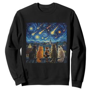 Starry Night Cats Watching Meteors Sweatshirt Astronomy Lover Gift