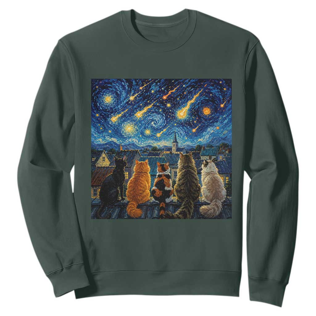 Starry Night Cats Watching Meteors Sweatshirt Astronomy Lover Gift