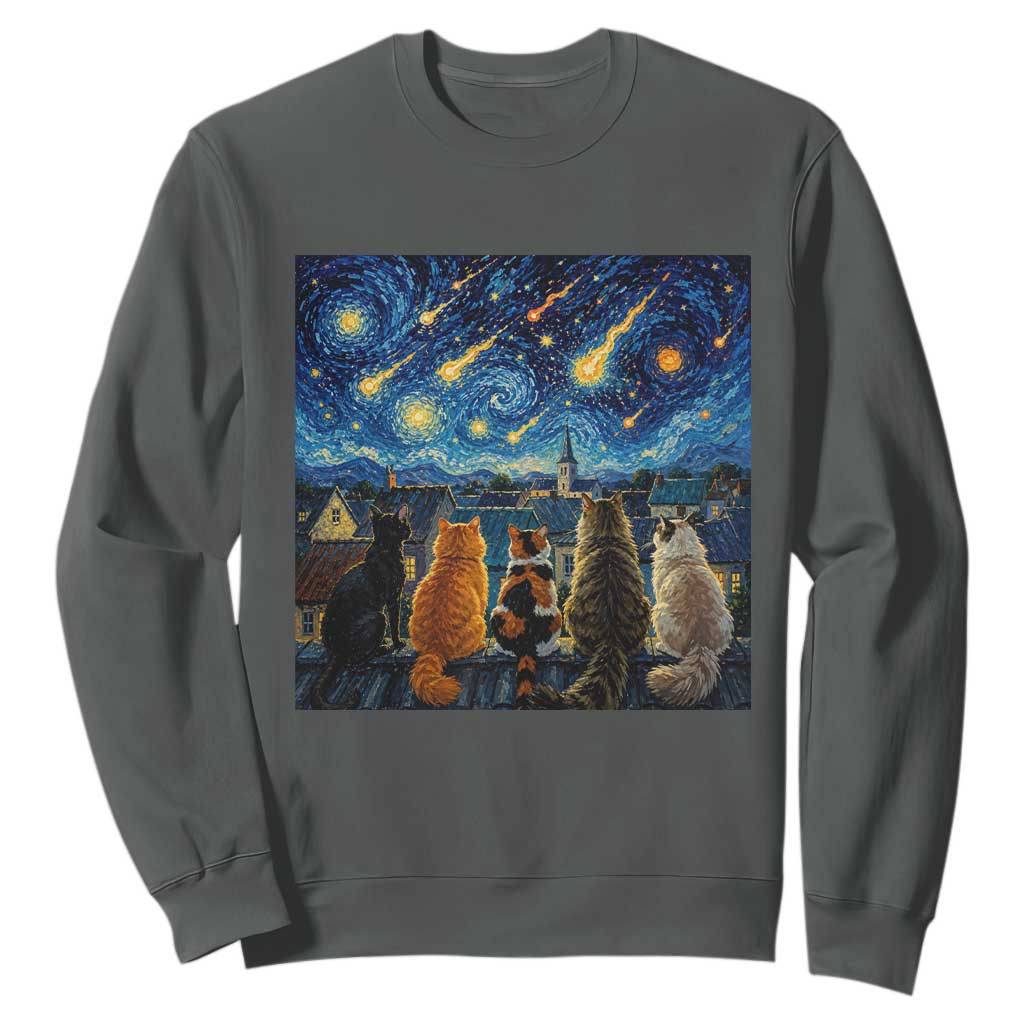Starry Night Cats Watching Meteors Sweatshirt Astronomy Lover Gift