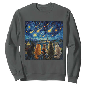 Starry Night Cats Watching Meteors Sweatshirt Astronomy Lover Gift