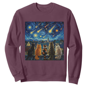 Starry Night Cats Watching Meteors Sweatshirt Astronomy Lover Gift
