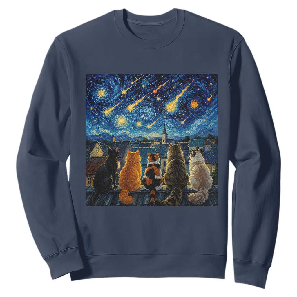 Starry Night Cats Watching Meteors Sweatshirt Astronomy Lover Gift