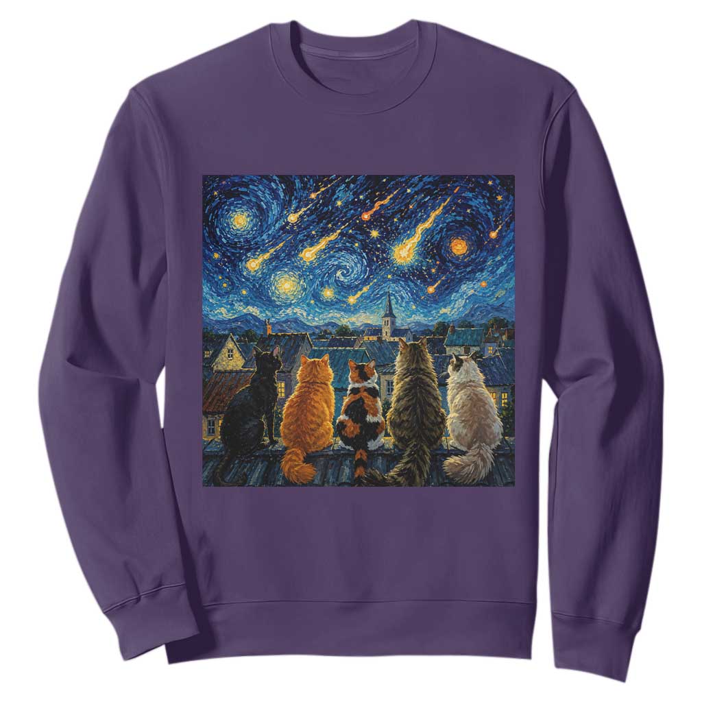 Starry Night Cats Watching Meteors Sweatshirt Astronomy Lover Gift