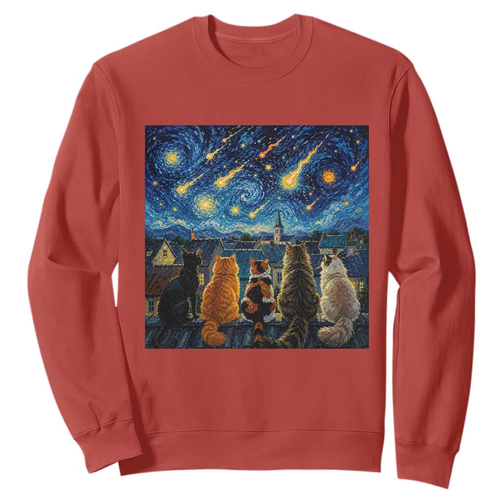 Starry Night Cats Watching Meteors Sweatshirt Astronomy Lover Gift