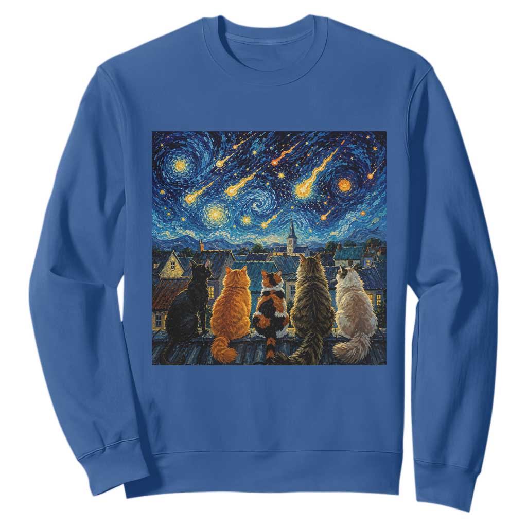 Starry Night Cats Watching Meteors Sweatshirt Astronomy Lover Gift
