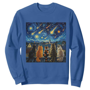 Starry Night Cats Watching Meteors Sweatshirt Astronomy Lover Gift