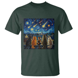 Starry Night Cats Watching Meteors T Shirt Astronomy Lover Gift