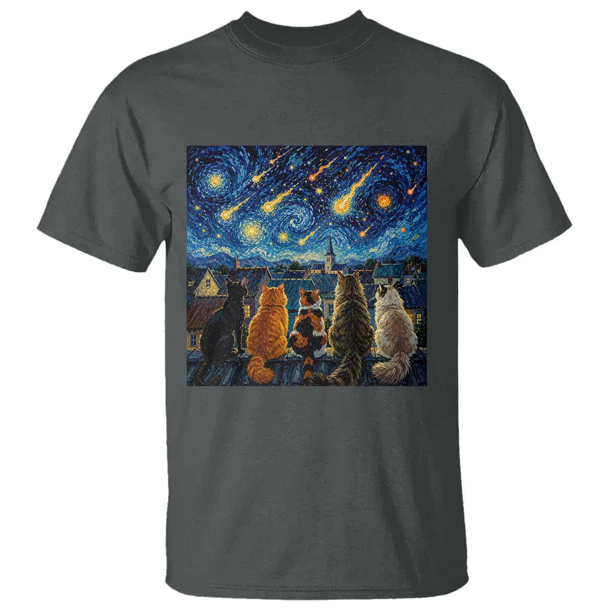 Starry Night Cats Watching Meteors T Shirt Astronomy Lover Gift