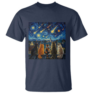 Starry Night Cats Watching Meteors T Shirt Astronomy Lover Gift