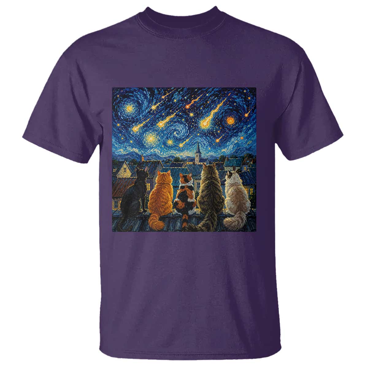 Starry Night Cats Watching Meteors T Shirt Astronomy Lover Gift