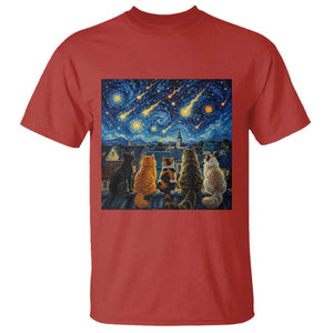 Starry Night Cats Watching Meteors T Shirt Astronomy Lover Gift