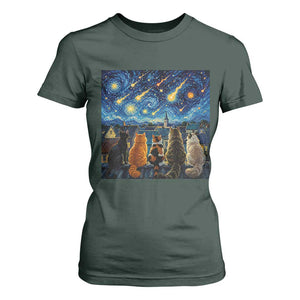 Starry Night Cats Watching Meteors T Shirt For Women Astronomy Lover Gift
