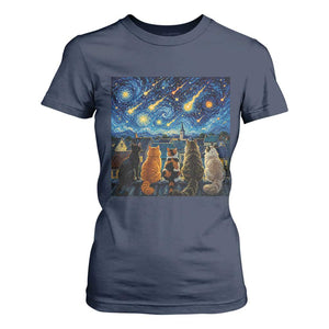 Starry Night Cats Watching Meteors T Shirt For Women Astronomy Lover Gift