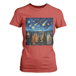 Starry Night Cats Watching Meteors T Shirt For Women Astronomy Lover Gift