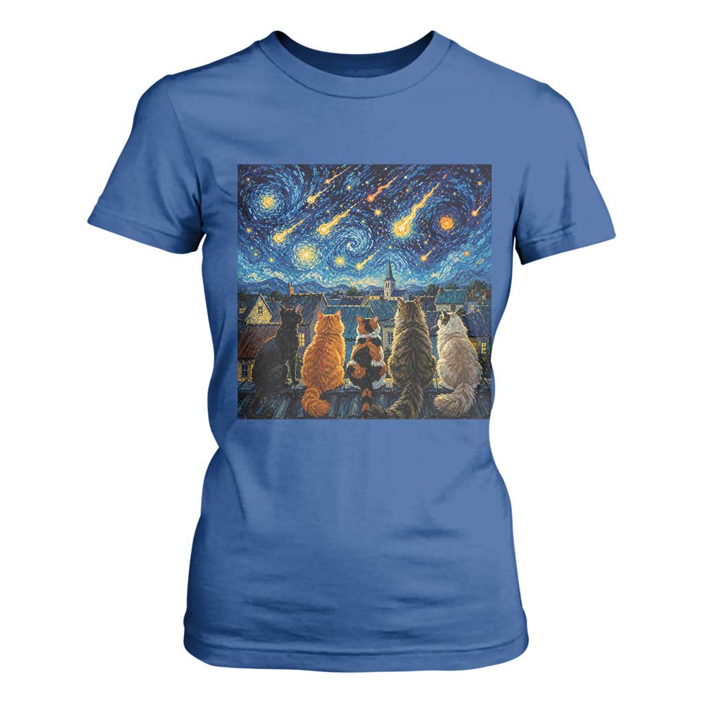 Starry Night Cats Watching Meteors T Shirt For Women Astronomy Lover Gift