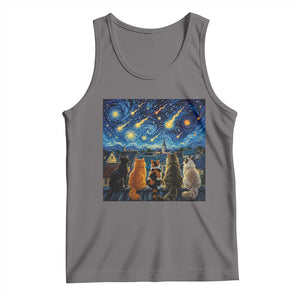 Starry Night Cats Watching Meteors Tank Top Astronomy Lover Gift