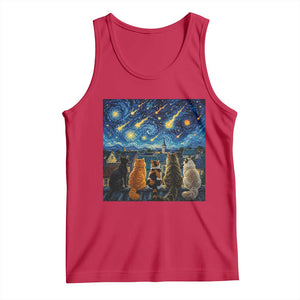 Starry Night Cats Watching Meteors Tank Top Astronomy Lover Gift