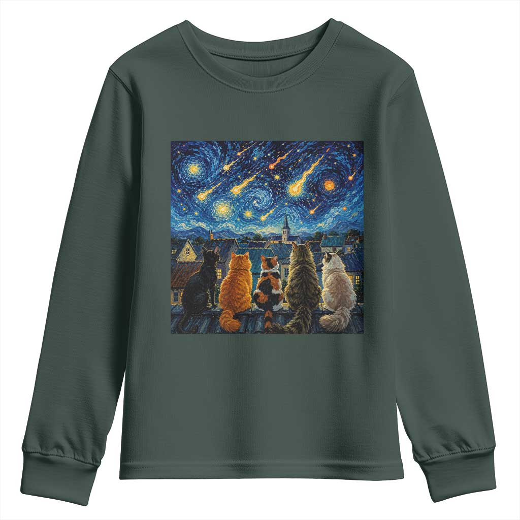 Starry Night Cats Watching Meteors Youth Sweatshirt Astronomy Lover Gift