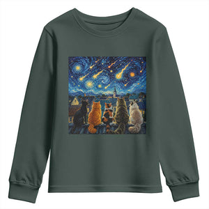 Starry Night Cats Watching Meteors Youth Sweatshirt Astronomy Lover Gift