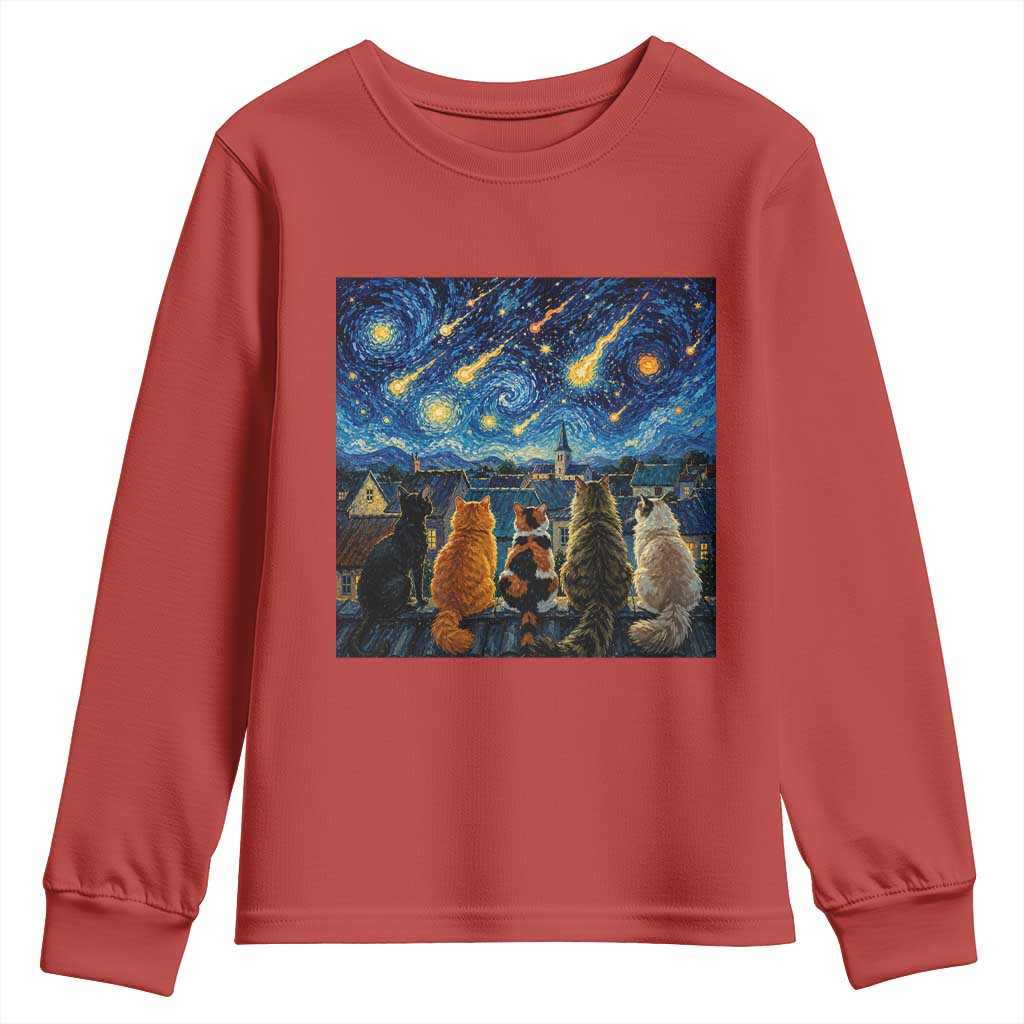 Starry Night Cats Watching Meteors Youth Sweatshirt Astronomy Lover Gift