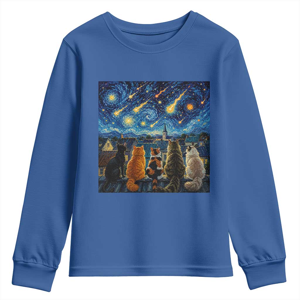 Starry Night Cats Watching Meteors Youth Sweatshirt Astronomy Lover Gift