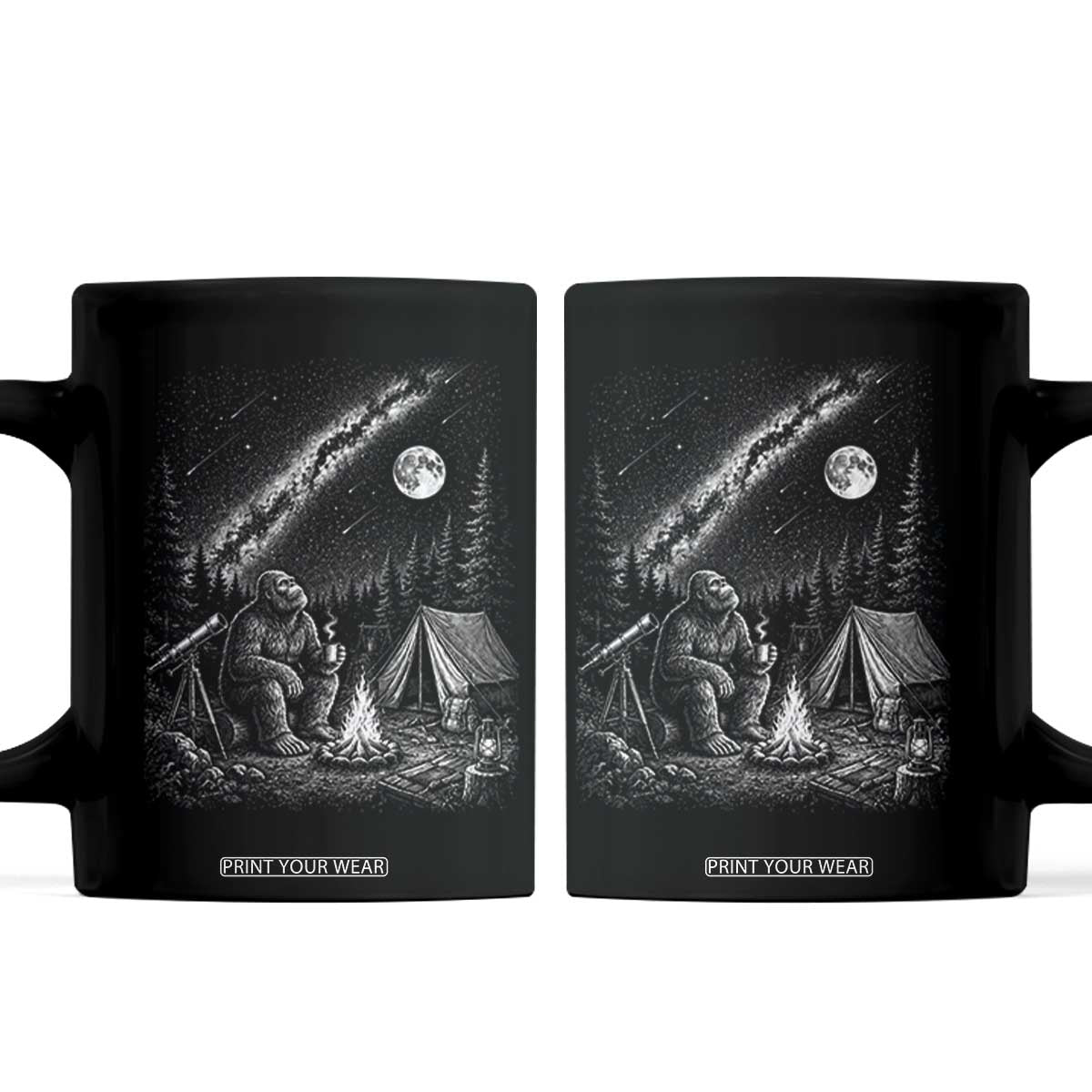 Bigfoot Camping Under Meteor Showers Coffee Mug Stargazer Gift