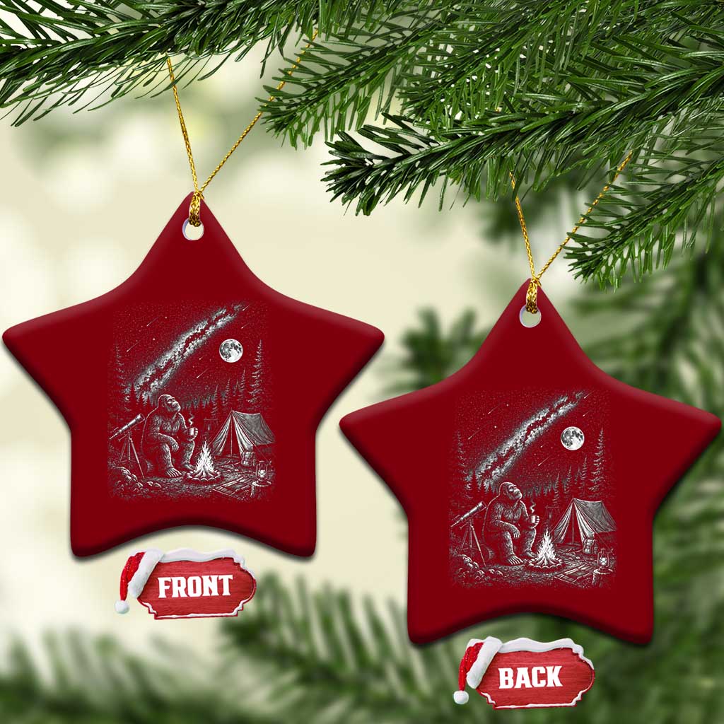 Bigfoot Camping Under Meteor Showers Ceramic Ornament Stargazer Gift