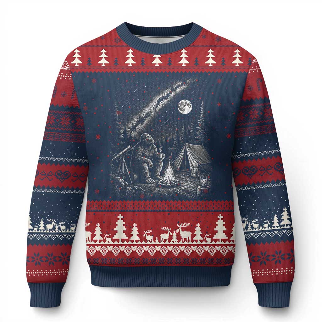 Bigfoot Camping Under Meteor Showers Ugly Christmas Sweater Stargazer Gift