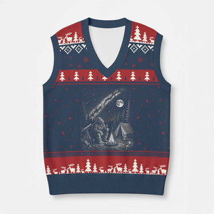 Bigfoot Camping Under Meteor Showers V-Neck Knit Sweater Vest Stargazer Gift