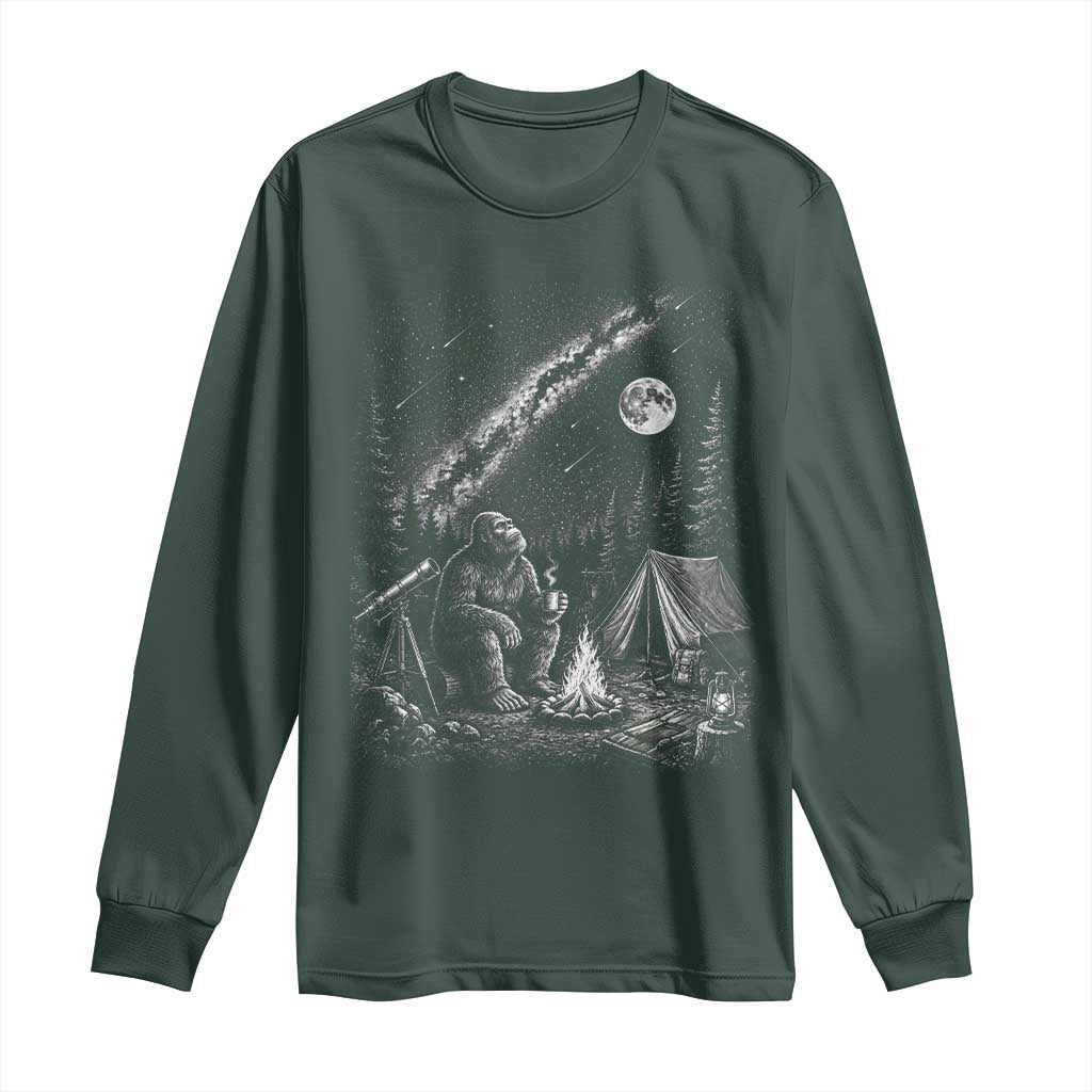 Bigfoot Camping Under Meteor Showers Long Sleeve Shirt Stargazer Gift