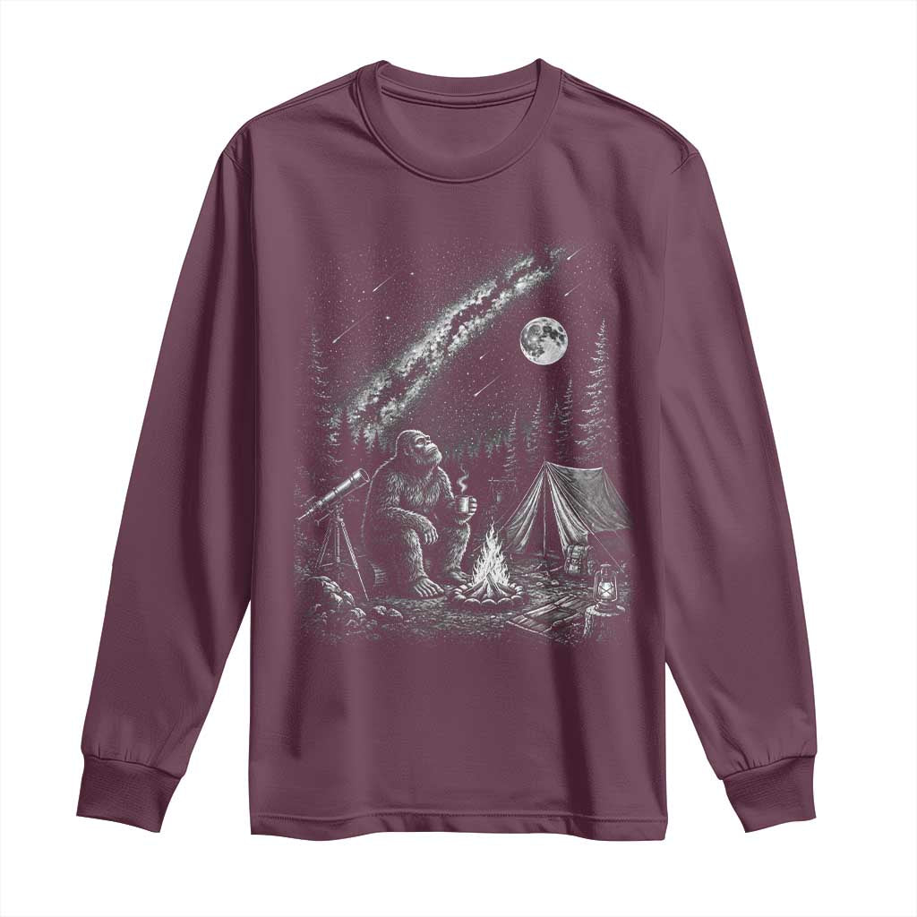 Bigfoot Camping Under Meteor Showers Long Sleeve Shirt Stargazer Gift