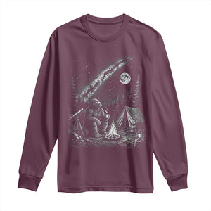 Bigfoot Camping Under Meteor Showers Long Sleeve Shirt Stargazer Gift