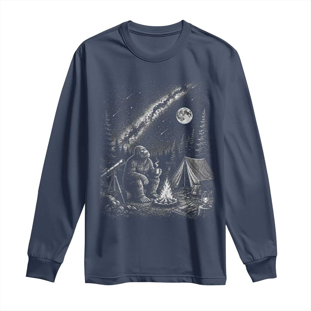Bigfoot Camping Under Meteor Showers Long Sleeve Shirt Stargazer Gift