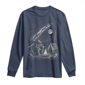 Bigfoot Camping Under Meteor Showers Long Sleeve Shirt Stargazer Gift