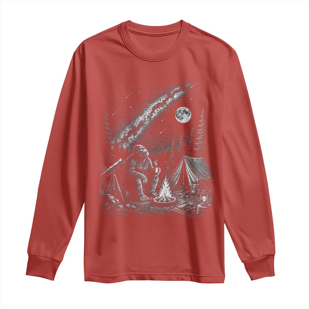 Bigfoot Camping Under Meteor Showers Long Sleeve Shirt Stargazer Gift