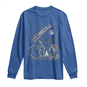 Bigfoot Camping Under Meteor Showers Long Sleeve Shirt Stargazer Gift