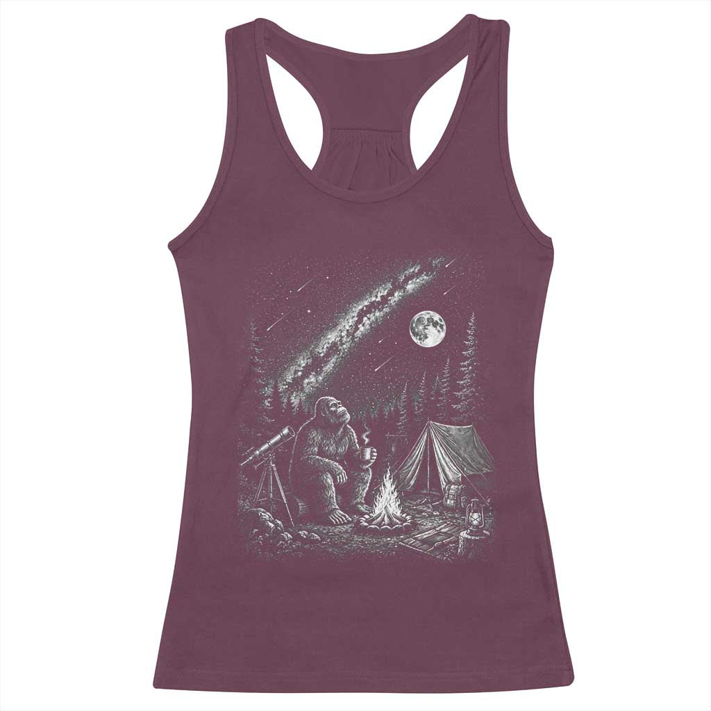 Bigfoot Camping Under Meteor Showers Racerback Tank Top Stargazer Gift