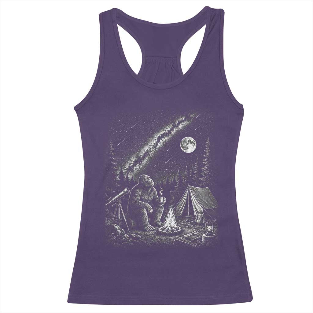 Bigfoot Camping Under Meteor Showers Racerback Tank Top Stargazer Gift