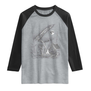 Bigfoot Camping Under Meteor Showers Raglan Shirt Stargazer Gift